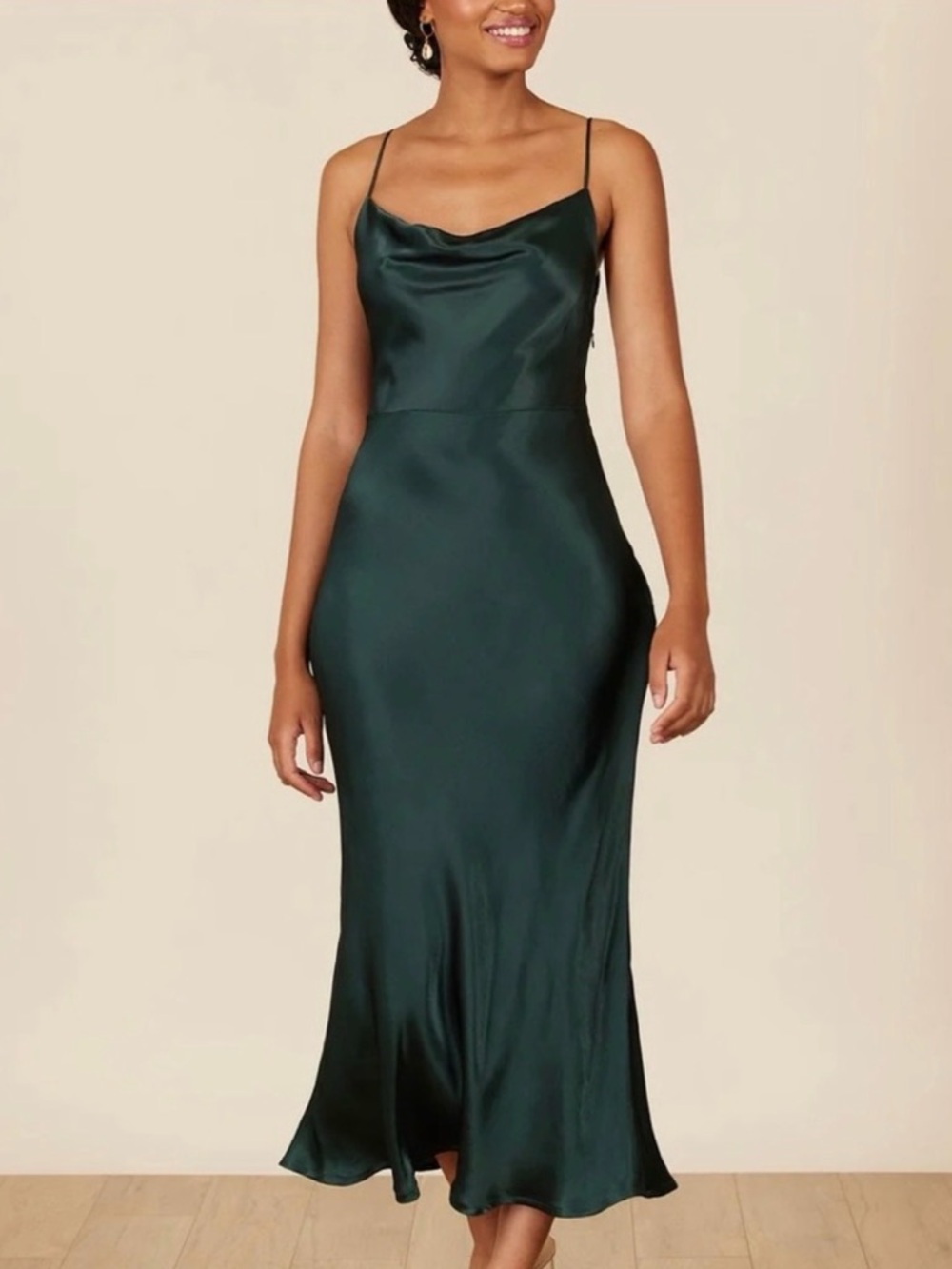 Park & Fifth Hunter Green Satin Cowl Neck Slip Dress